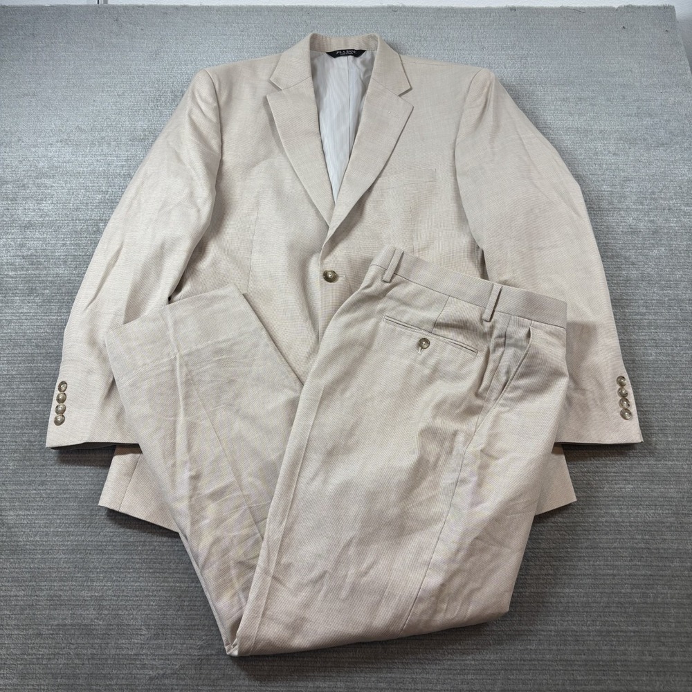 Jos A Bank Suit Mens 42R Beige 36x Pants Cotton Wool Business Formal Beach